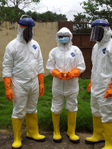 Healthcare workers in Sierra Leone wearing personal protective equipment. Image reproduced with the kind permission of Mr. Rashid Ansumana.